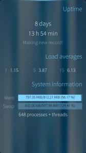 Jolla phone uptime shows device has been continously on for 8 days and 13 hours
