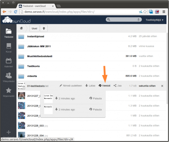 ownCloud browser interface