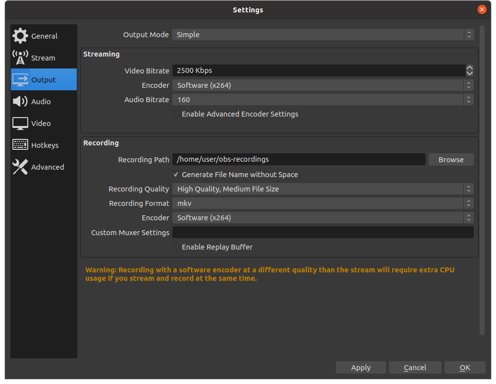 obs studio recording format supports multiple audio tracks