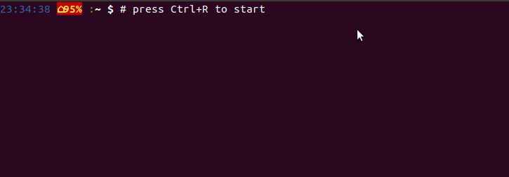 Command-line fuzzy finder demo on Ctrl+R use